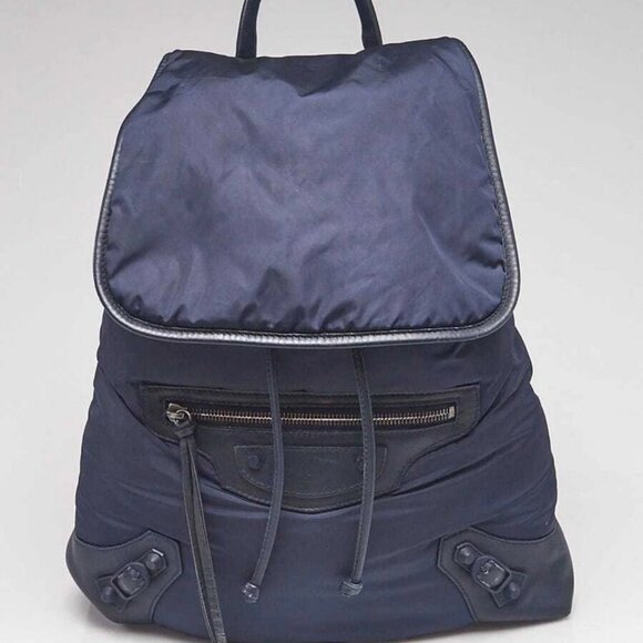 Balenciaga Navy Blue Nylon/Leather Classic Traveller Backpack Bag